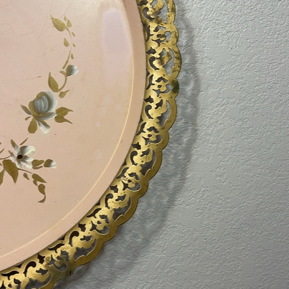 Nashco Hand-painted Blush Pink Shabby Chic Rose Floral Fold Border Tole Tray - Picture 10 of 11